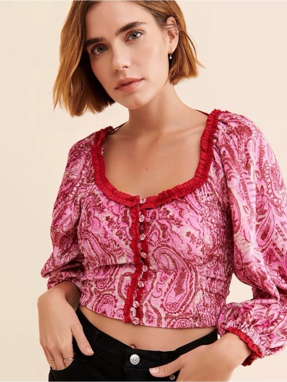 Free People Dare Me Velvet Blouse In Retro Wench Fairy Size XS Corset
